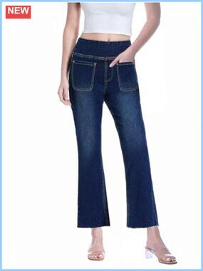 Cropped Pull On Jeans High Waisted Flared Boot Cut Stretchy Denim